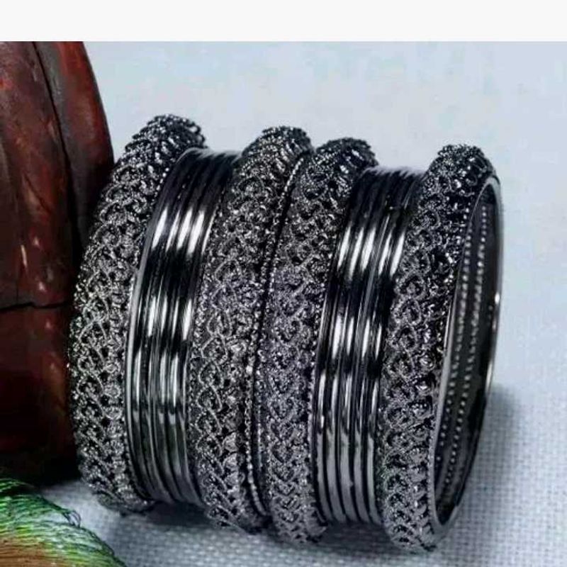 Fancy Oxidised Silver Black Plated Bangle Set