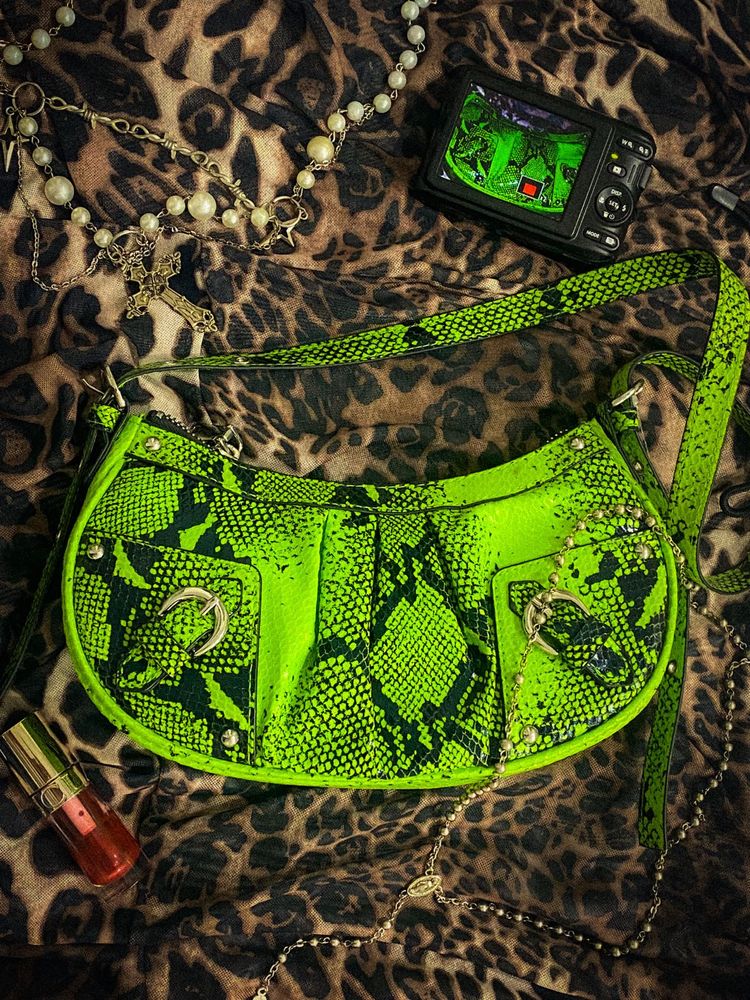 Y2K Lime Snakeskin Shoulder Bag