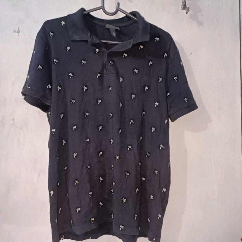 Palm Tree Print Polo Shirt
