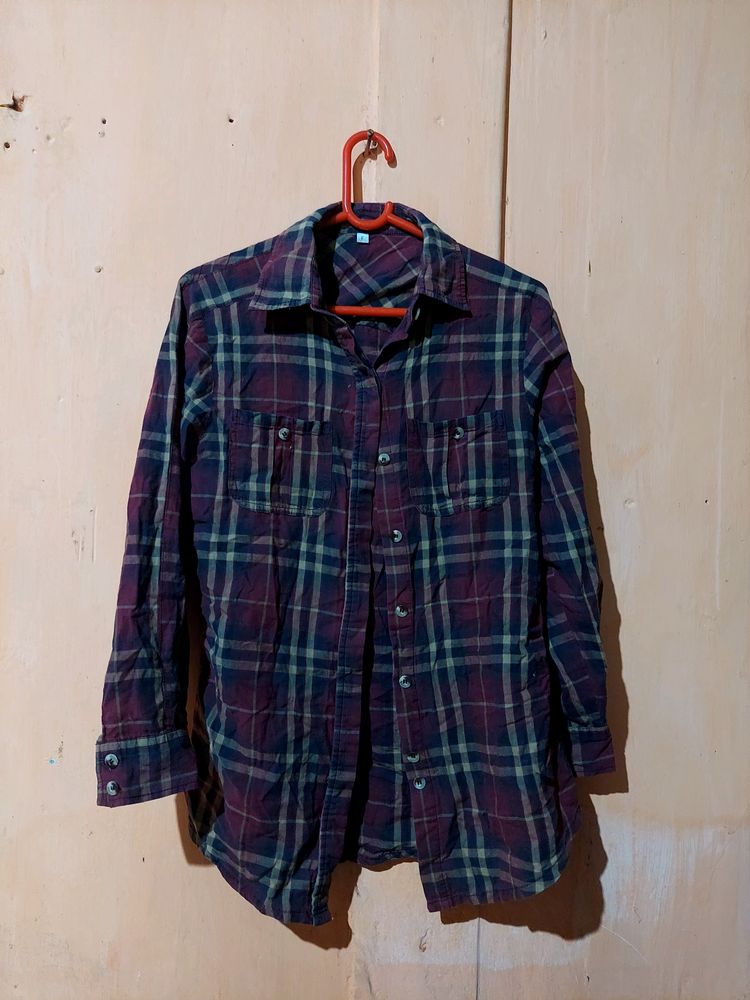 Maroon And Black Mixed Button Shirt