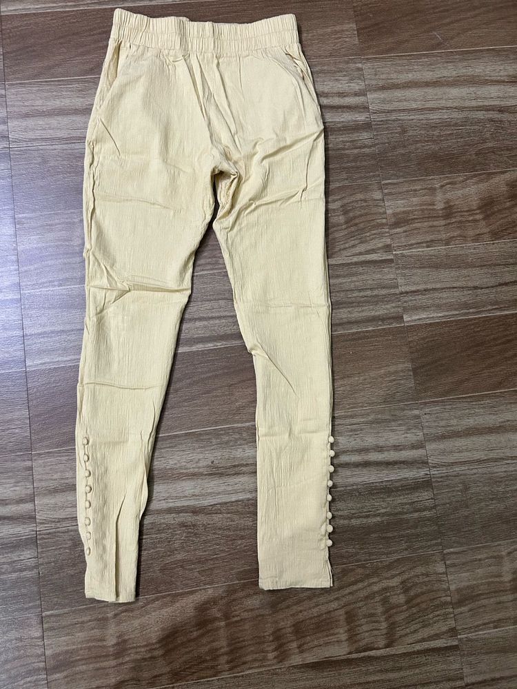 Light Yellow Button-Detail Pants