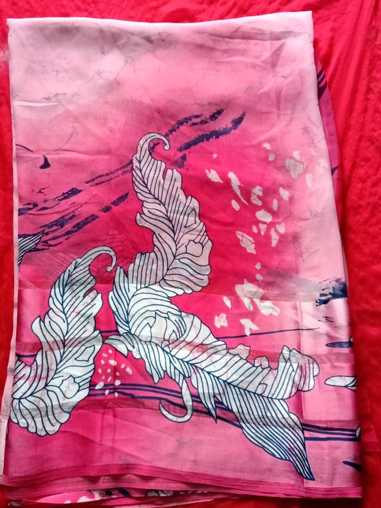 Pink Feather Floral Print Saree