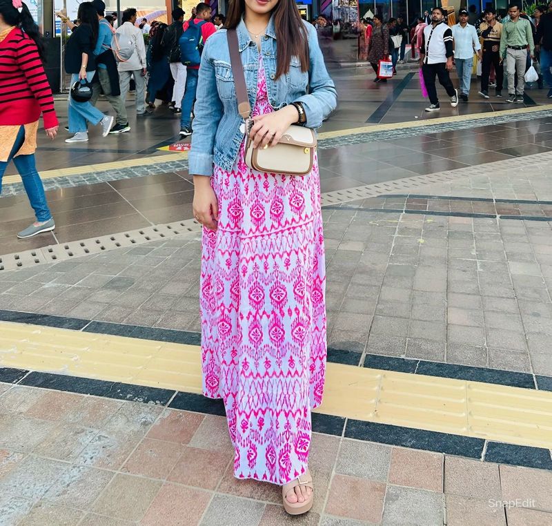 Pink &amp; White Maxi Dress