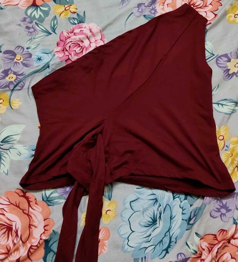 Burgundy One Shoulder Tie Top