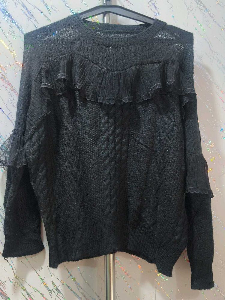 Elegant Black Ruffle Sweater