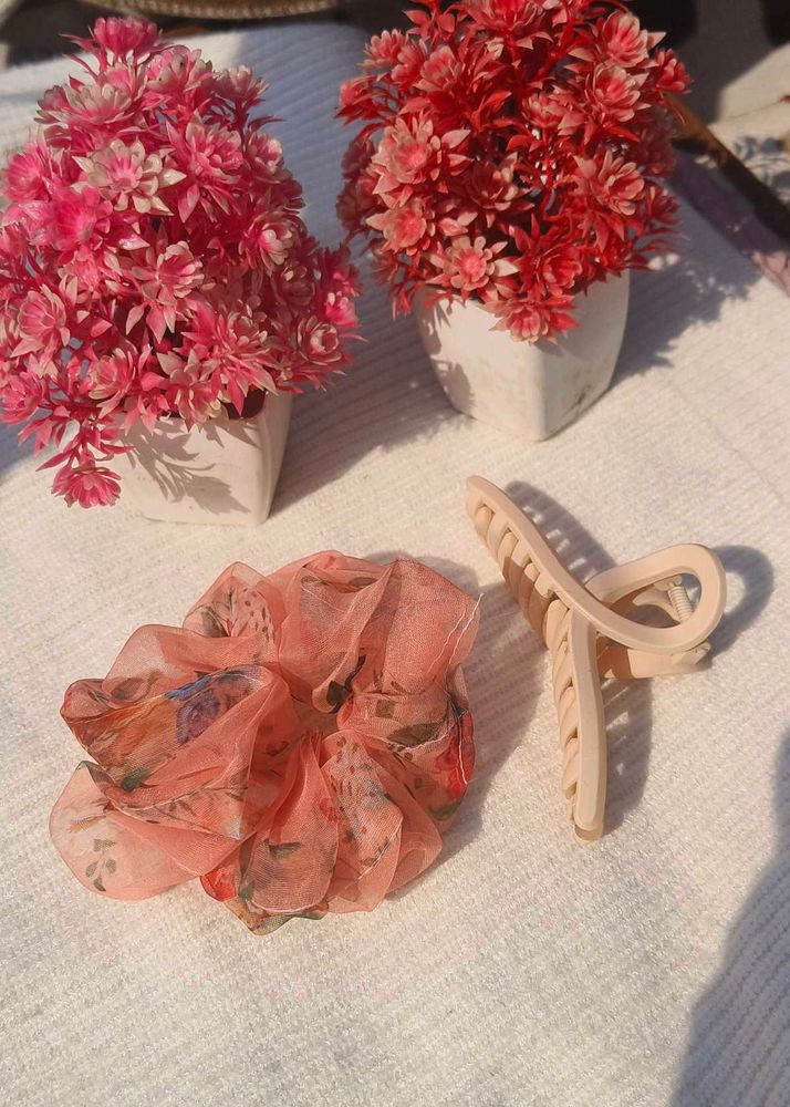Combo Hair Claw And 1 Organza Scrunchies
