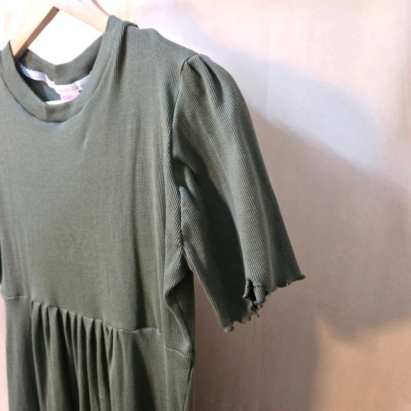 Olive Green Ribbed Dress