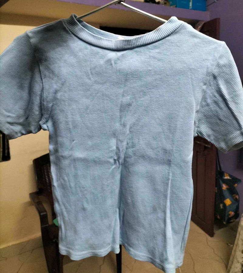 Cute Blue Ribbed T-Shirt