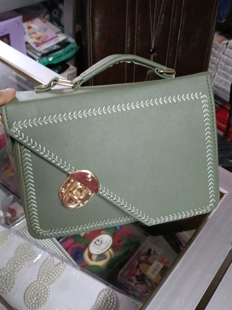 Green Structured Top Handle Bag