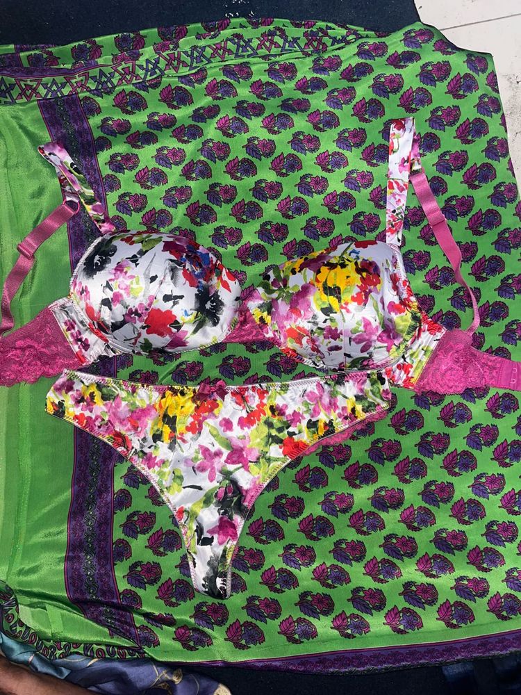 Floral premium satin Bra &amp; Panty Set