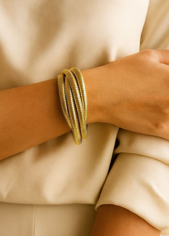Anti Tarnished Gold Tone Coil Hand Cuffs