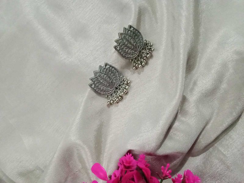 Oxidised Lotus Earrings