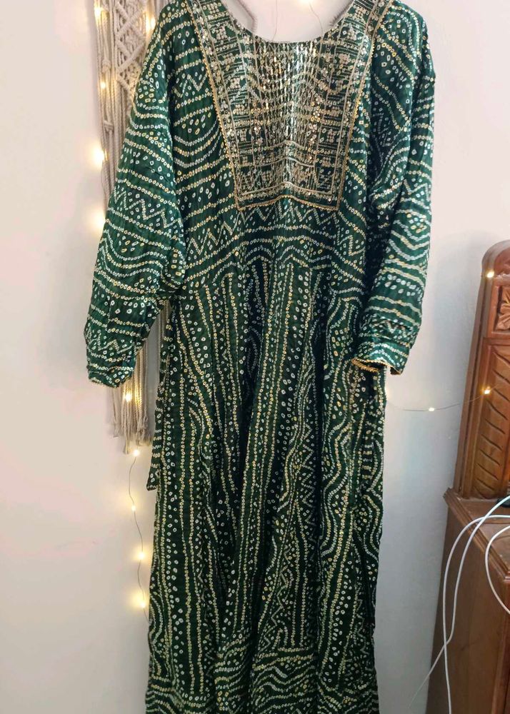 Green Anarkali Long Kurta Size 52