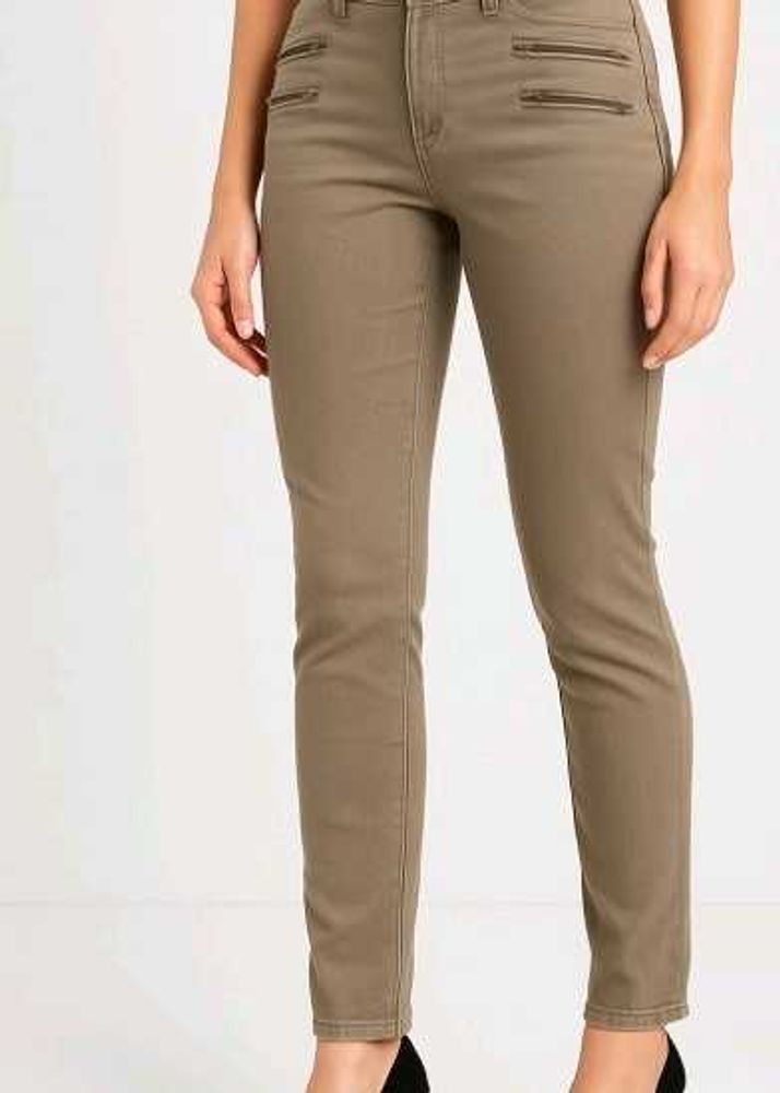 Olive Green Zipper Pocket Skinny Jeans
