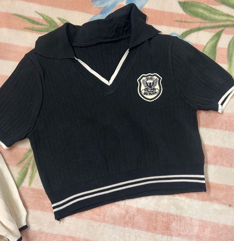 Cute Black Knit Crop Top