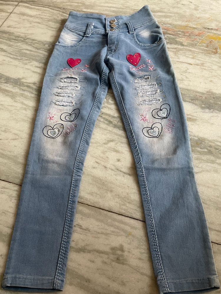 Girls&#39; Cute Heart Jeans