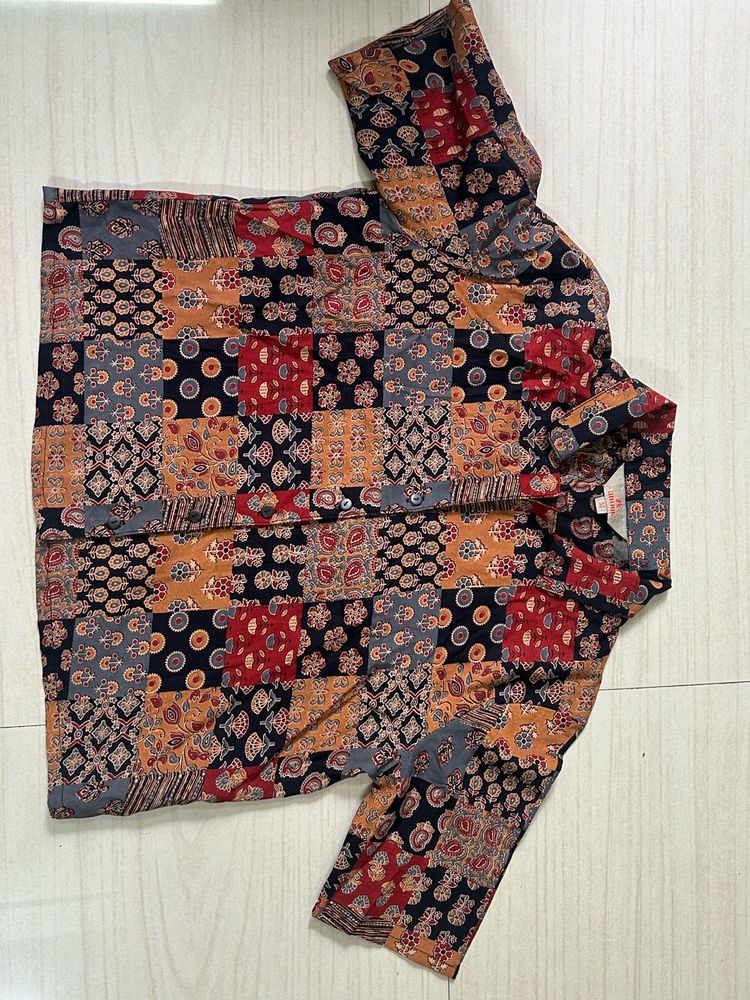 Patchwork Print Button-Down Shirt