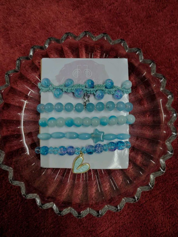 Blue Beaded Bracelet Set