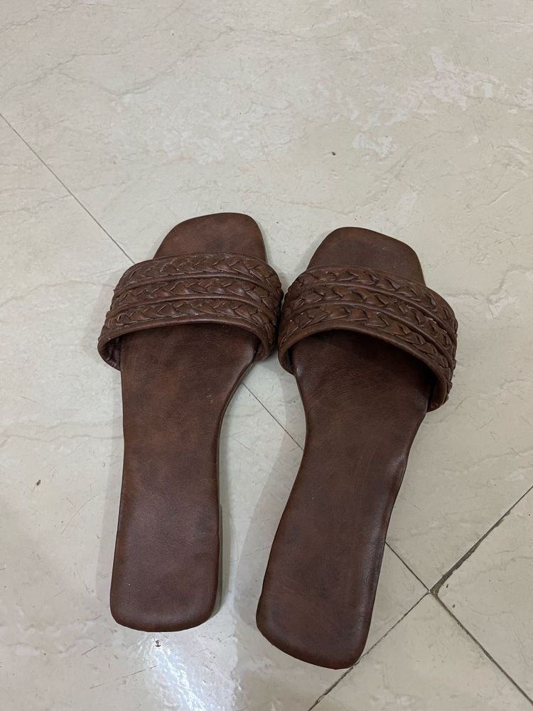 Brown Braided Flats