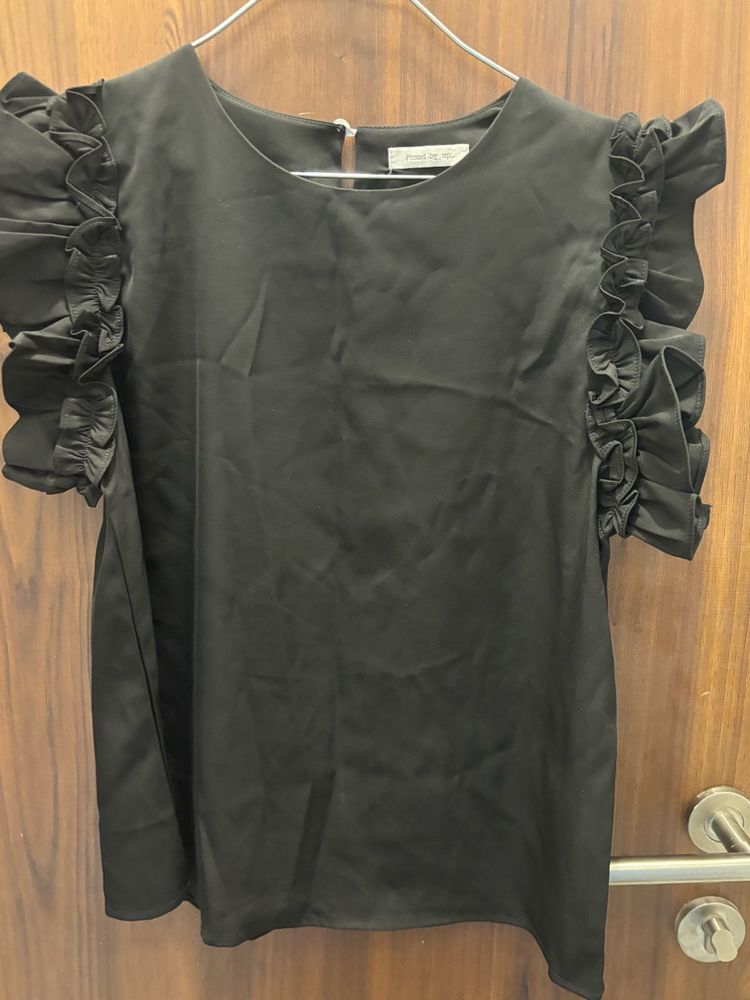 Ruffle Sleeve Black Blouse
