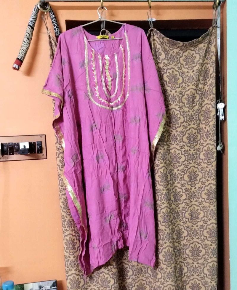 Pink Embroidered Kaftan Kurta