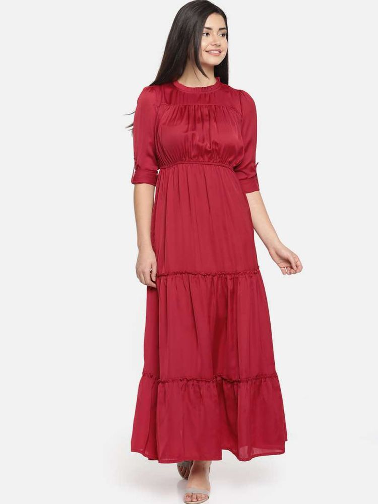 Red Riffle tiered Maxi Dress