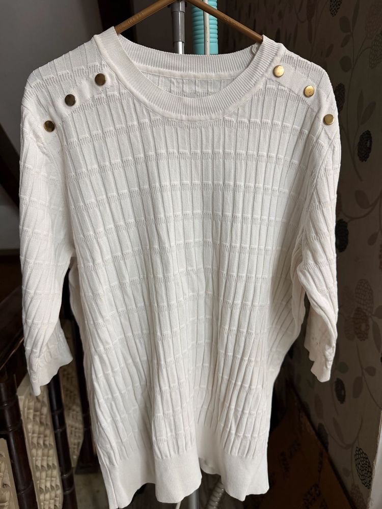 Elegant White Button Shoulder Top