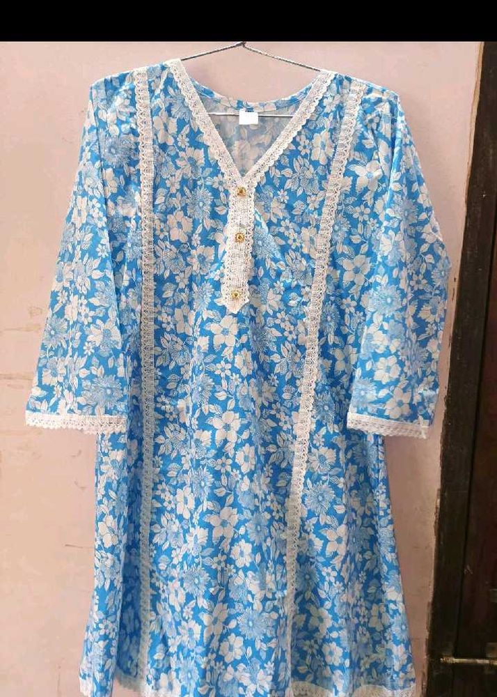 White Blue Floral Kurta.