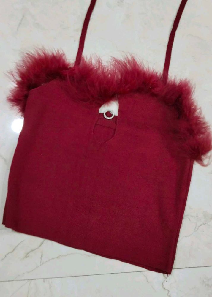 Maroon Feather Trim Top