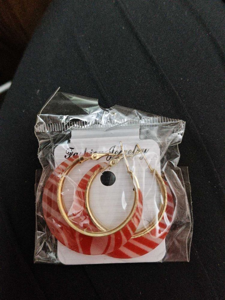 Red &amp; Gold Hoop Earrings