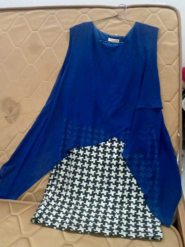 Blue Top with Houndstooth Skirt