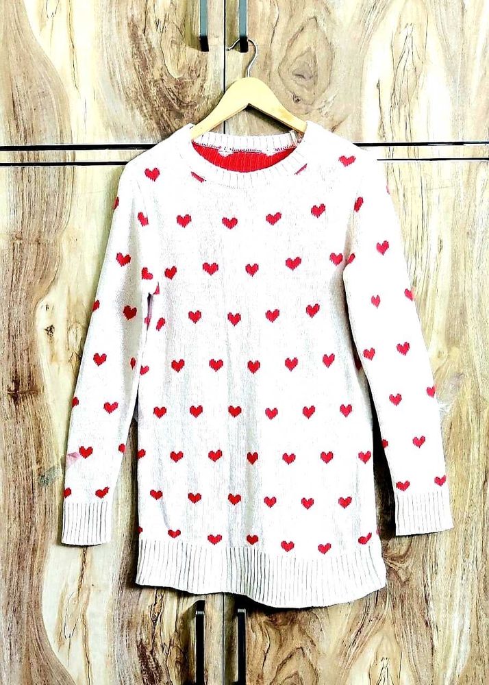 Heart Pattern Knit Sweater size-36-M