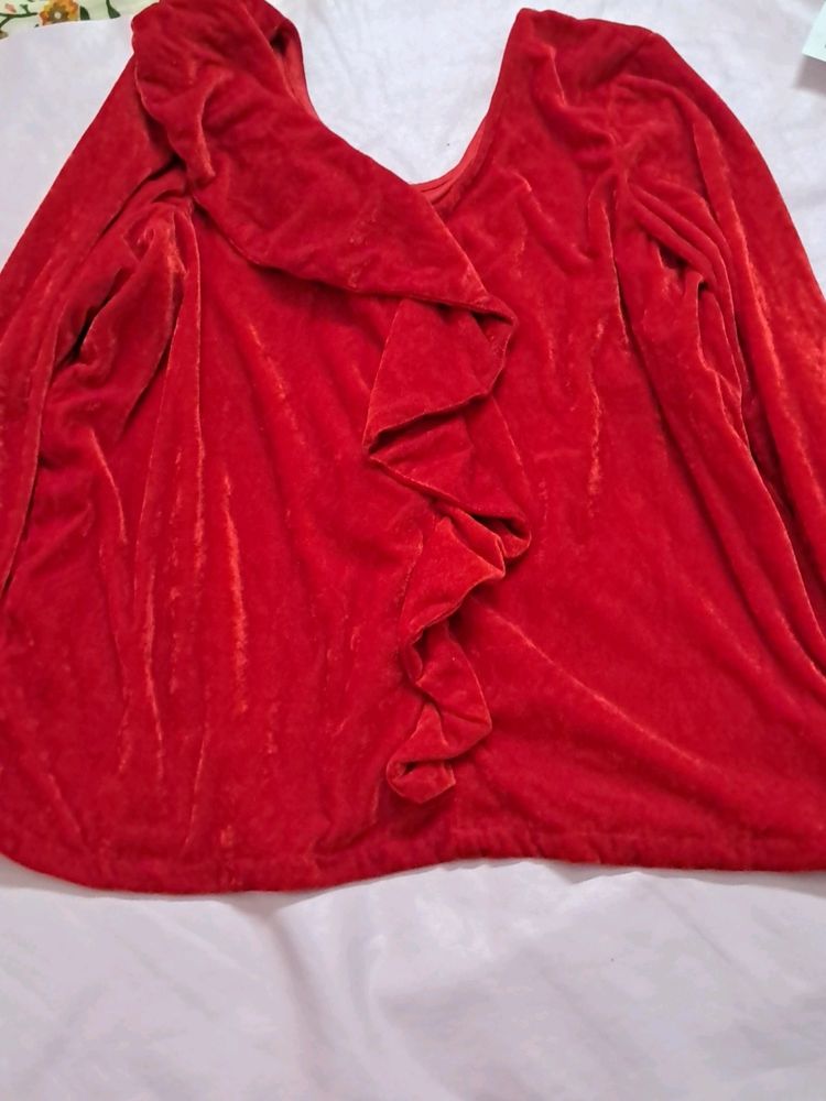 Red Velvet Ruffled Top