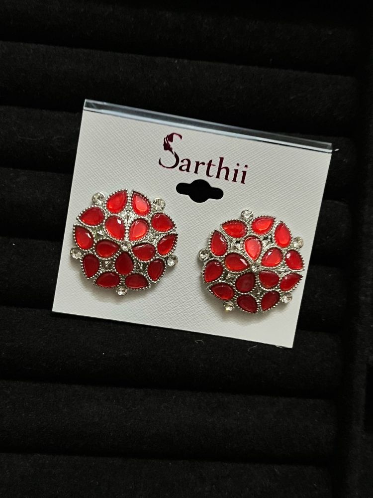 Sarthii Red Gemstone Earrings