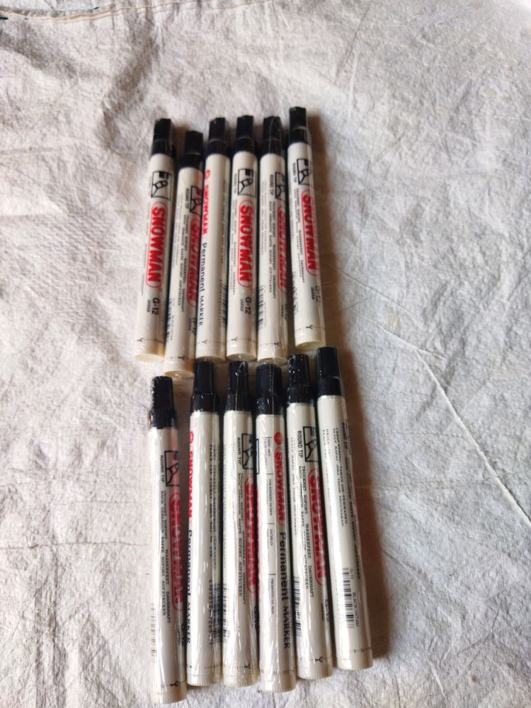 12Pcs BLACK PERMANENT MARKER LEAK PROOF