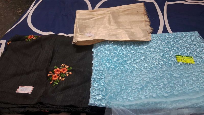 Three Blouse Piece Black,skyblue,golden Color