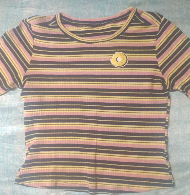 Striped Crop Top with Donut Patch