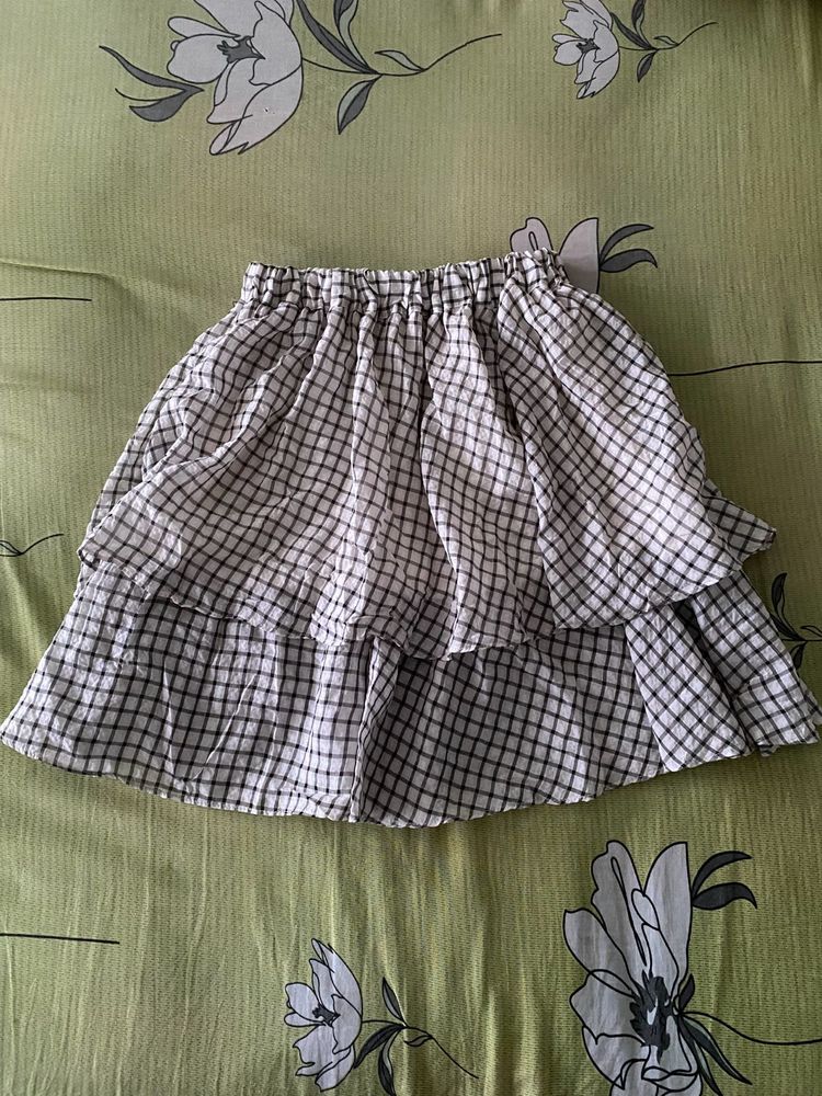 Checkered Ruffle Mini Skirt