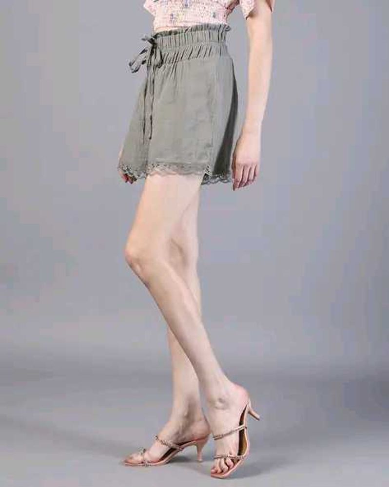 Cute Olive Green Lace Shorts