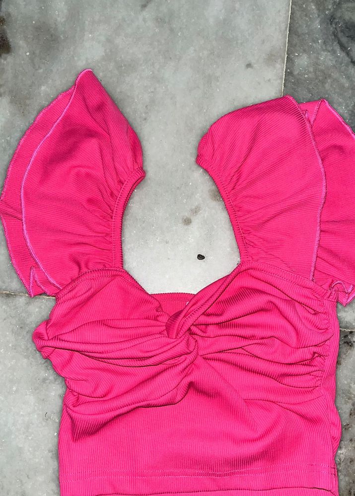 Pink Ruffle Crop Top
