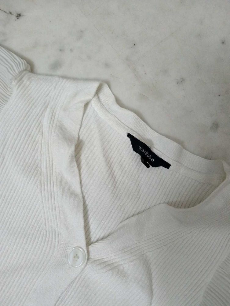 White Ribbed Cardigan