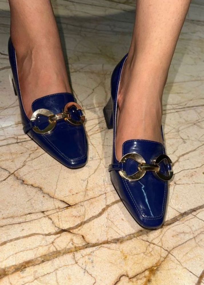 Blue Loafers with Gold Detail