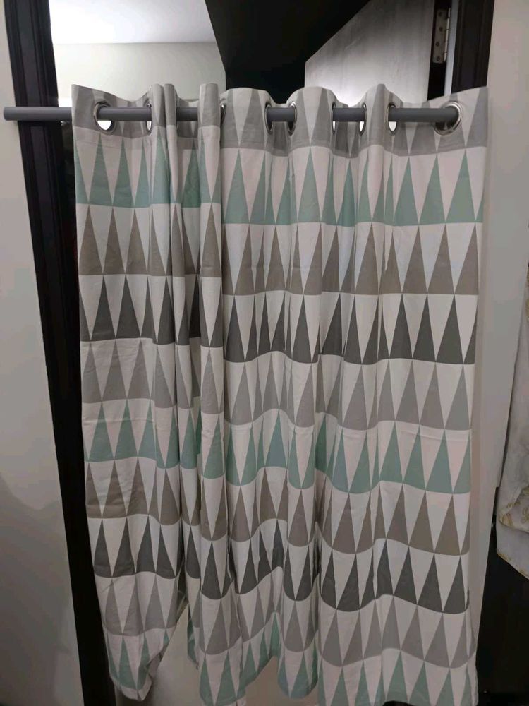 Geometric Print White Curtains