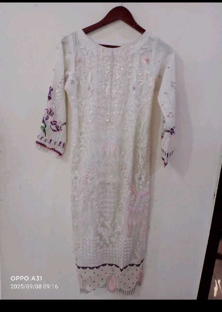 Partywear Pakistani Suit With Ruffled Dupatta