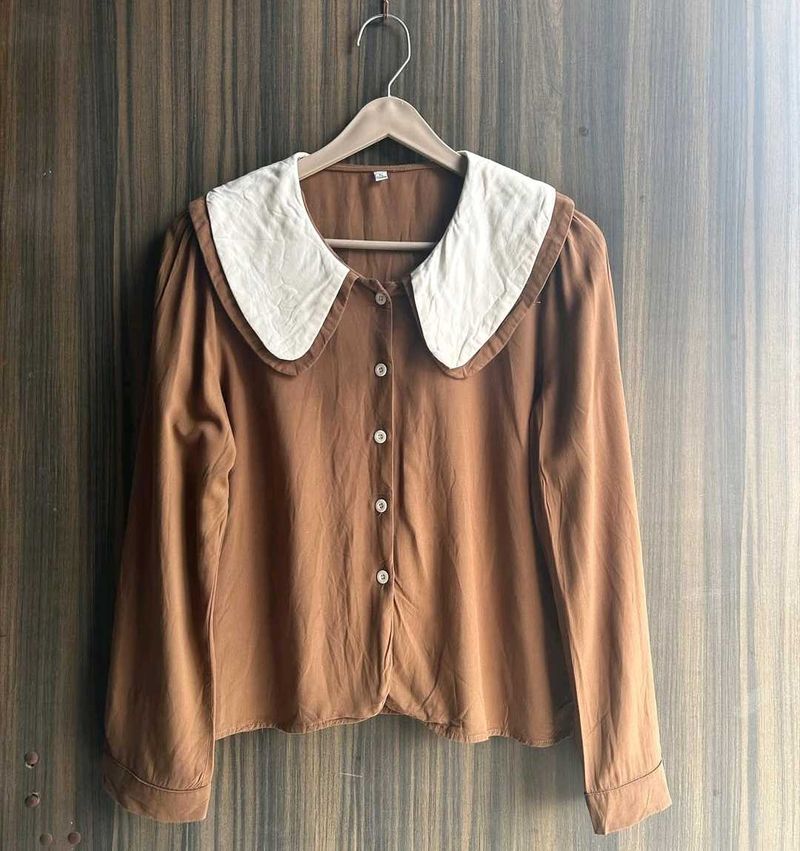 Brown Blouse with White Collar
