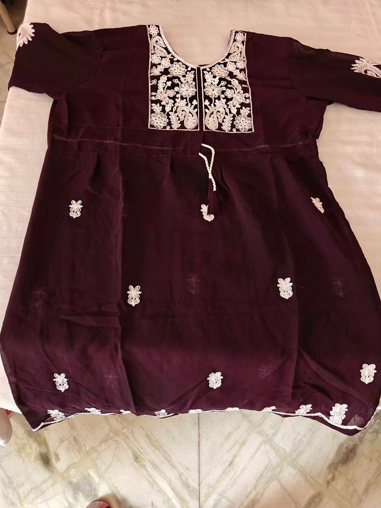 Embroidered Kurta Purple