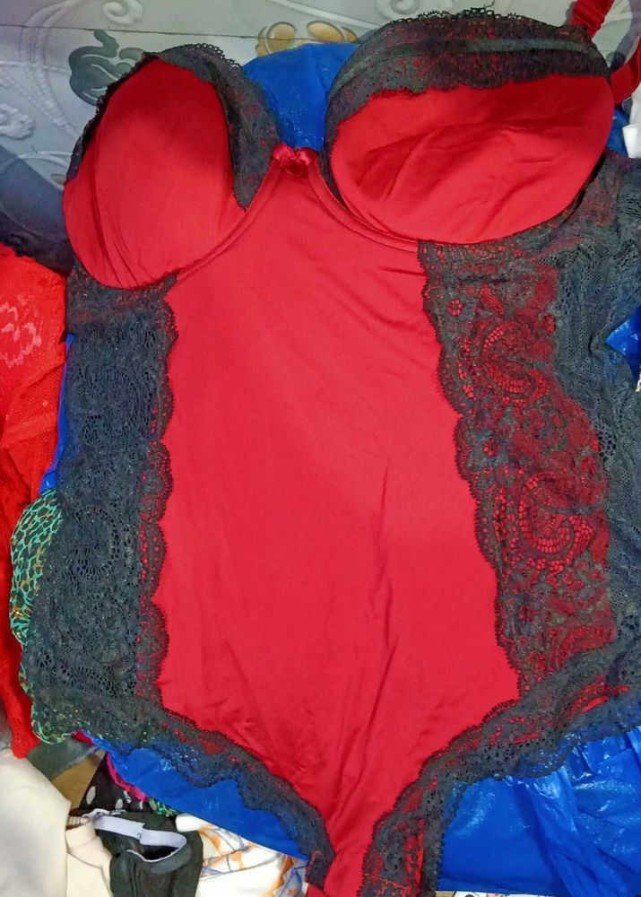 Red Black Lace Bodysuit Hot