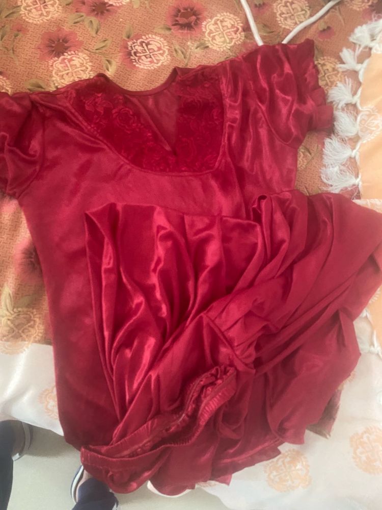 Red Satin  Top &amp; Patiala Pajama Set