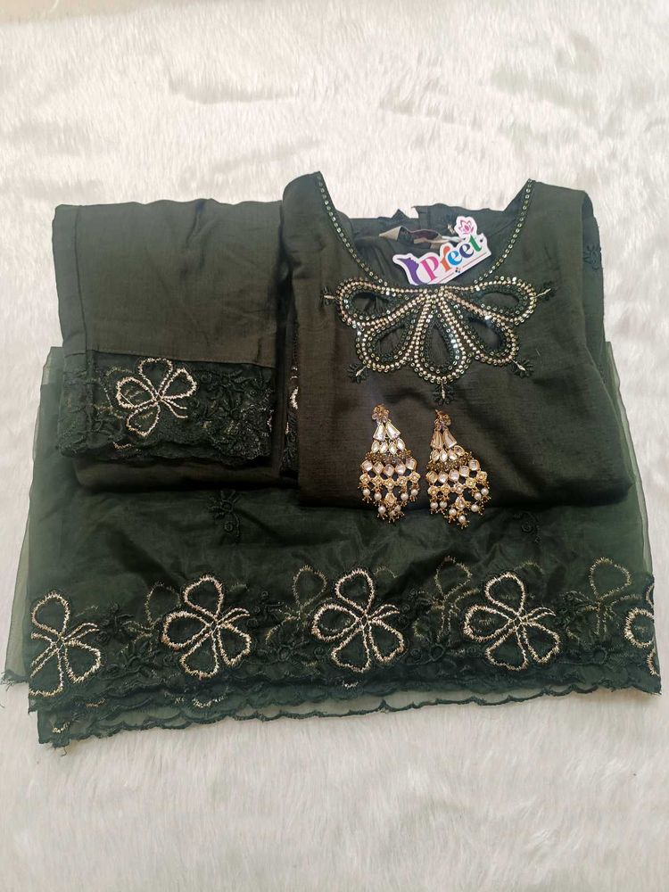 Elegant Olive Green Embellished Suit