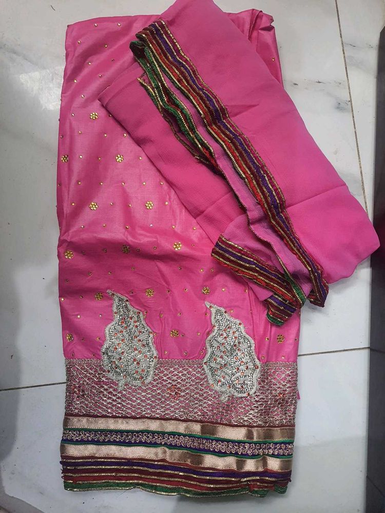 “New Unstitched Pink Cotton Suit with Thread Embro